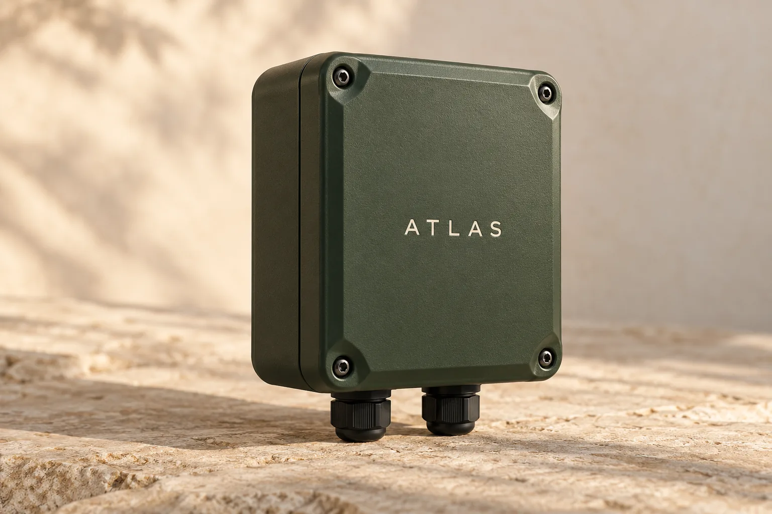 Atlas retrofit controller in a closed forest-green enclosure, generated product concept